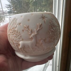 Party Lite Ceramic Deer and Forest Tealight Holder